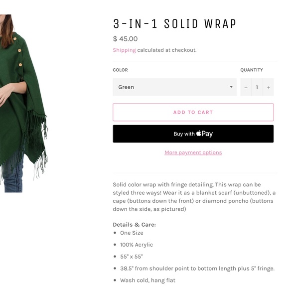 3 In 1 Solid Wrap Poncho Blanket Scarf - Picture 2 of 6